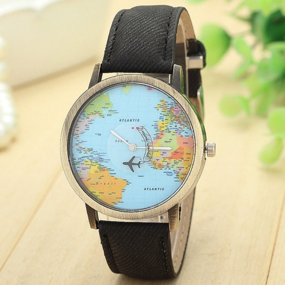 NEW Unisex World Map Plane Quartz Watch - Picture 3 of 6